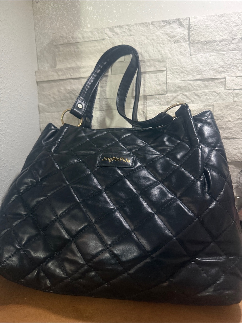 Black Quilted Tote Bag